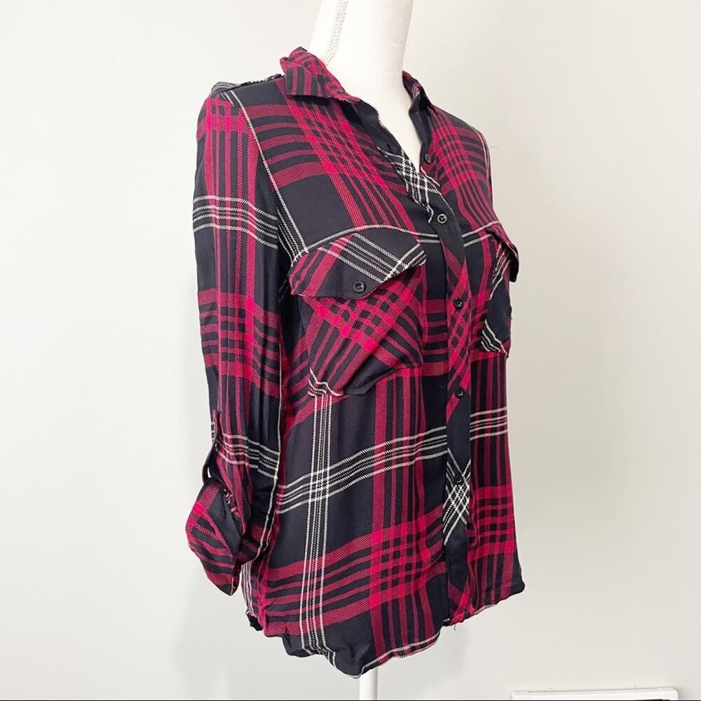 Zara black red plaid button down top size small flannel grunge - Picture 3 of 9